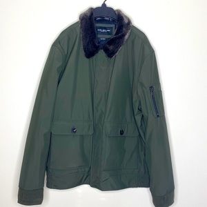 Marc New York Marc Andrew NWOT olive green utility jacket with faux fur collar.